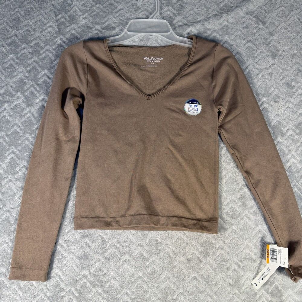 Wallflower Crop Top Brown Insta‎ Smooth Seamless V-neck Top Size S/M